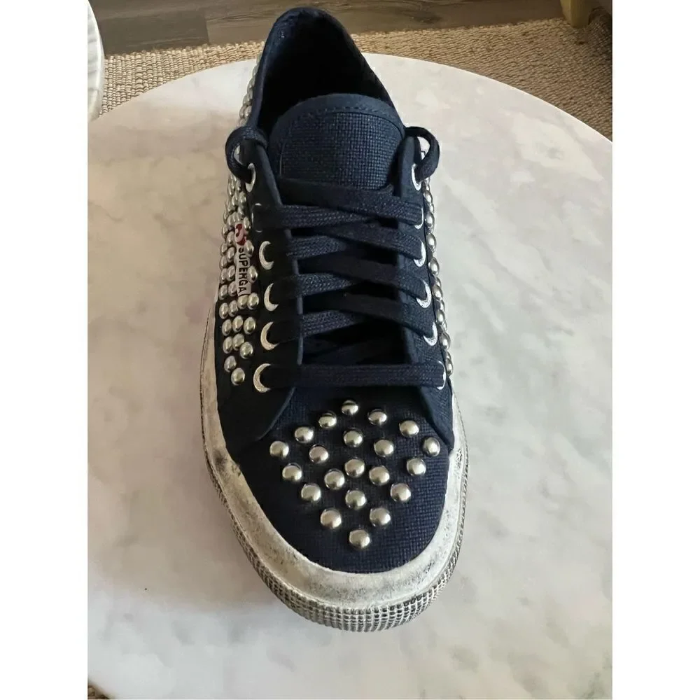 Superga 2750 Navy Distressed Studded Sneakers NEVER WORN